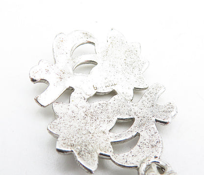 925 Sterling Silver  Vintage Shiny Sparkling Floral Motif Drop Pendant  PT3237