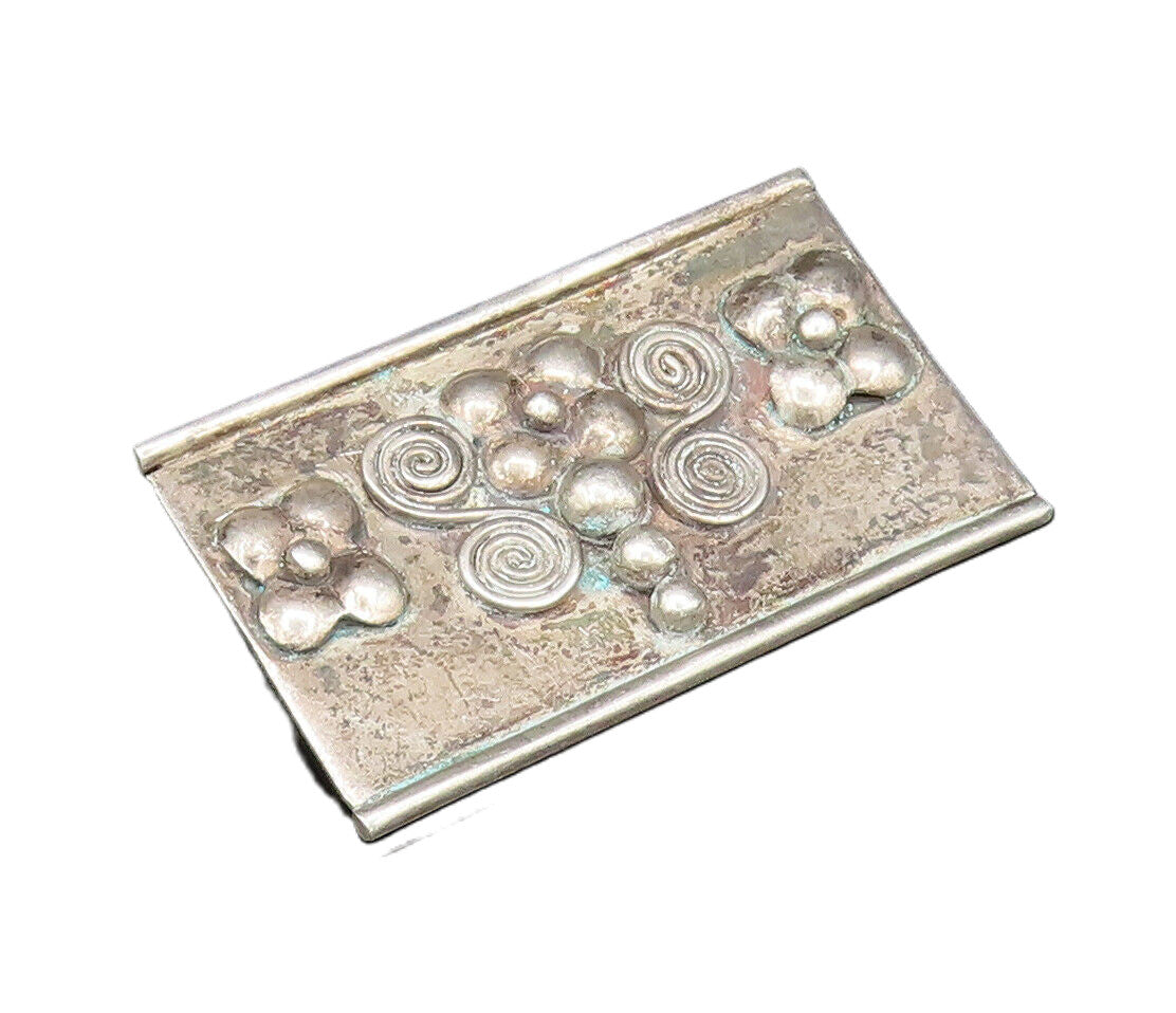 925 Silver  Vintage Floral Beaded & Spirals Rectangle Brooch Pin  BP9700