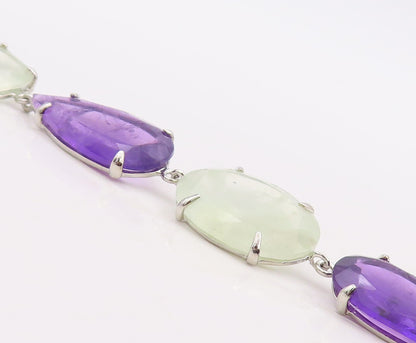 925 Sterling Silver Vintage Bracelet Drop Cut Amethyst & Green Gemstone  BT10870