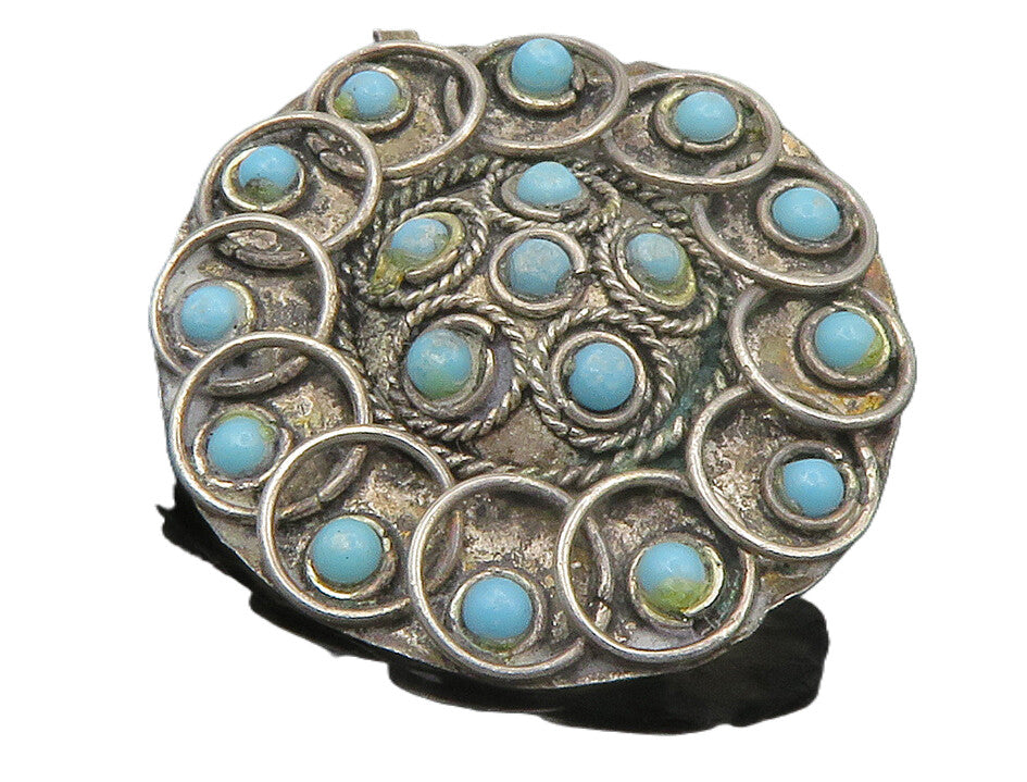 ISRAEL 925 Sterling Silver  Vintage Petite Turquoise Floral Brooch Pin  BP5277