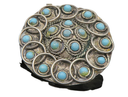 ISRAEL 925 Sterling Silver  Vintage Petite Turquoise Floral Brooch Pin  BP5277