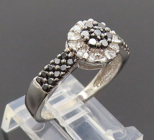 10K GOLD  Vintage 1/2ct Black & White Diamonds in White Gold Ring Sz 7  GR691