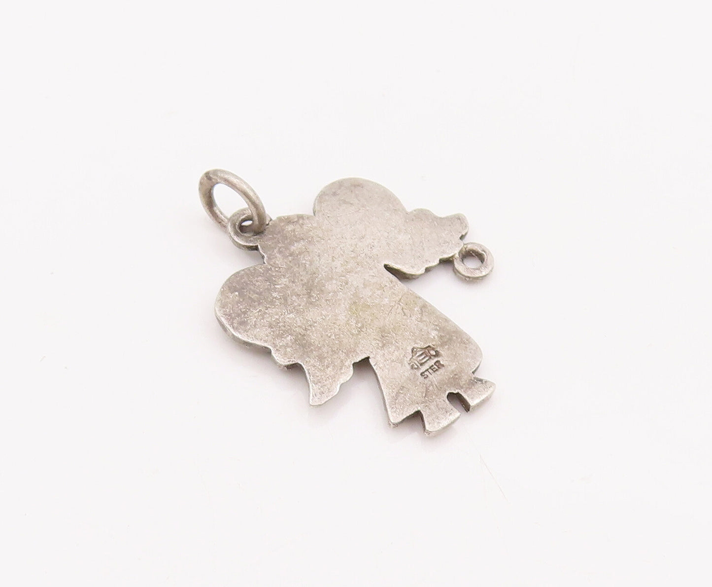 925 Sterling Silver Vintage Pendant Solid Carved Happy Angle With Wings  PT22879