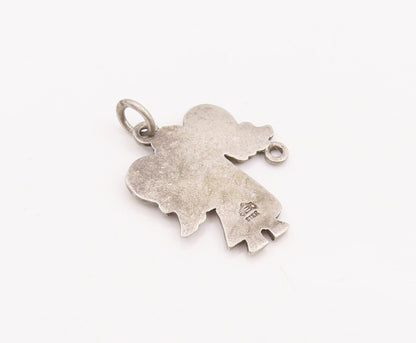 925 Sterling Silver Vintage Pendant Solid Carved Happy Angle With Wings  PT22879