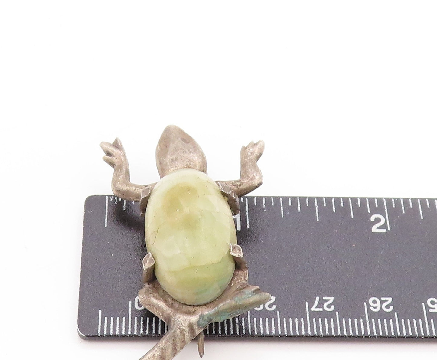 925 Sterling Silver Vintage Brooch MEXICO Cabochon Jade Lizard Reptile  BP11916