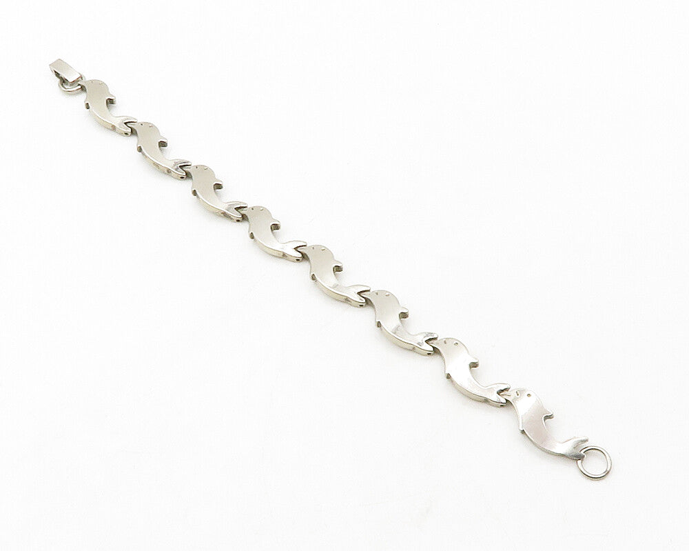 925 Sterling Silver  Vintage Shiny Dolphin Hinge Link Chain Bracelet  BT5020