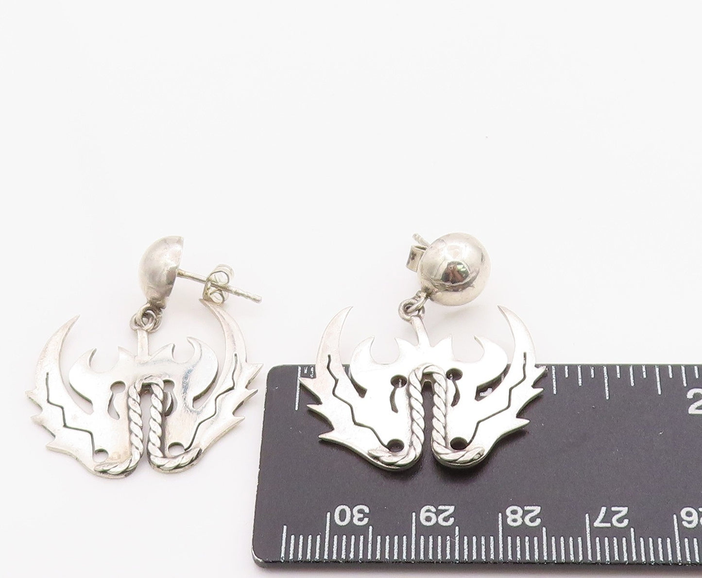 925 Sterling Silver Vintage Earrings Mythical Wings Cut Out Design Studs EG13691