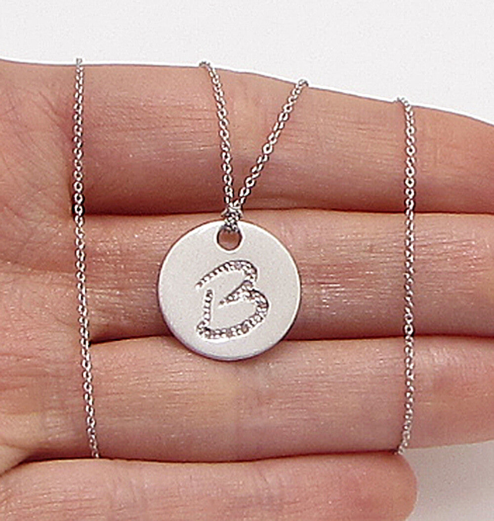 925 Sterling Silver  .10ctw Genuine Diamonds B Initial Pendant & Chain  PT2450