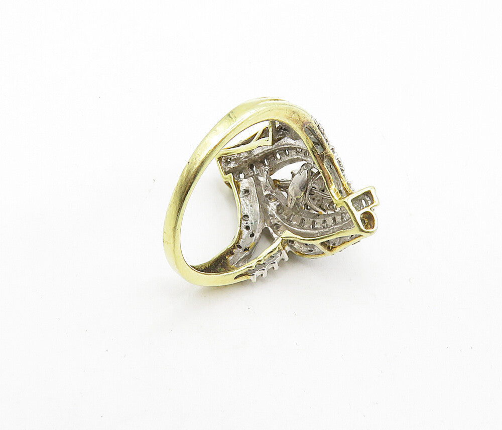 925 Sterling Silver  Genuine Diamonds Shiny Gold Plated Band Ring Sz 7  RG8871
