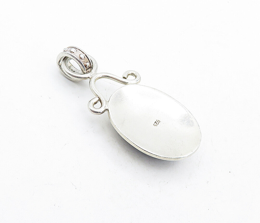 925 Sterling Silver  Vintage Cabochon Cut Black Onyx Oval Drop Pendant  PT3165
