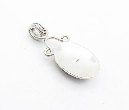 925 Sterling Silver  Vintage Cabochon Cut Black Onyx Oval Drop Pendant  PT3165