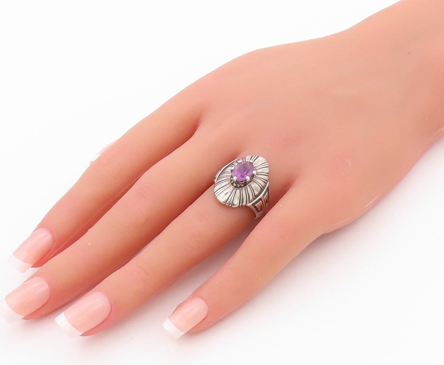 925 Sterling Silver Vintage Ring CAROLYN POLLACK Grooved Amethyst SZ 7.5 RG32214