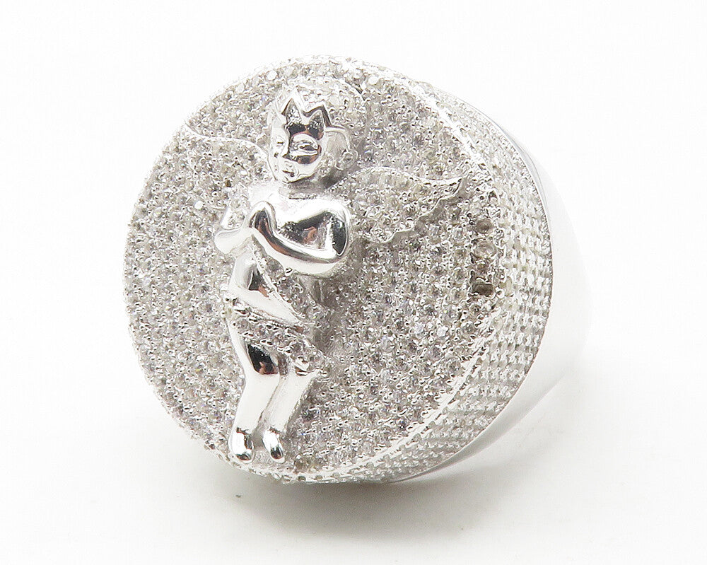 925 Sterling Silver  Cubic Zirconia Praying Angel Cocktail Ring Sz 10  RG11919