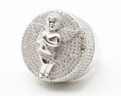 925 Sterling Silver  Cubic Zirconia Praying Angel Cocktail Ring Sz 10  RG11919