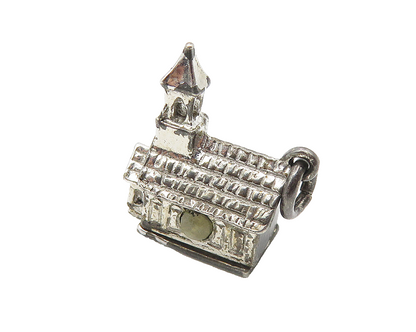 925 Sterling Silver  Vintage Topaz Church House Motif Drop Pendant  PT8360