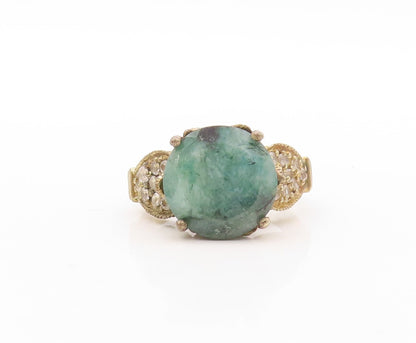 925 Sterling Silver Vintage Ring Gold Plated Green Gemstone & CZ  Sz 6  RG30806