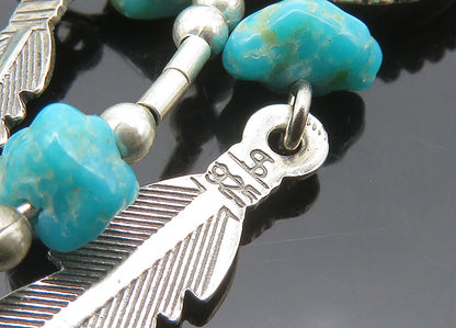 SOUTHWESTERN 925 Silver Vintage Turquoise Feather Dangle Earrings EG10447