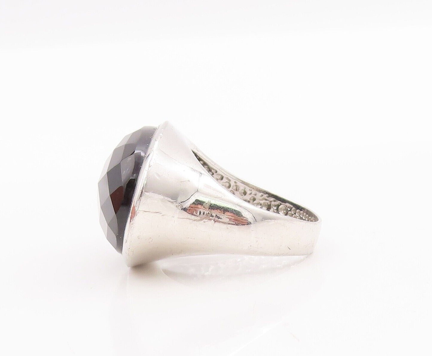 925 Sterling Silver Vintage Ring Solid Large Oval Cabochon Onyx  Sz 10  RG28476