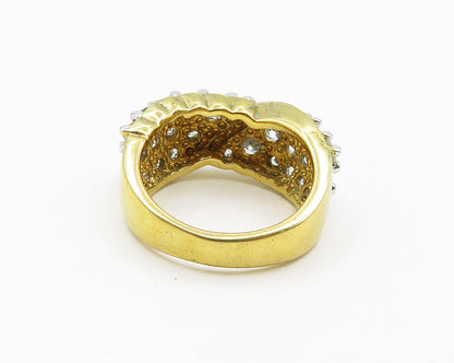 925 Sterling Silver  Topaz Shiny Gold Plated 2 Tone Band Ring Sz 6.5  RG18689