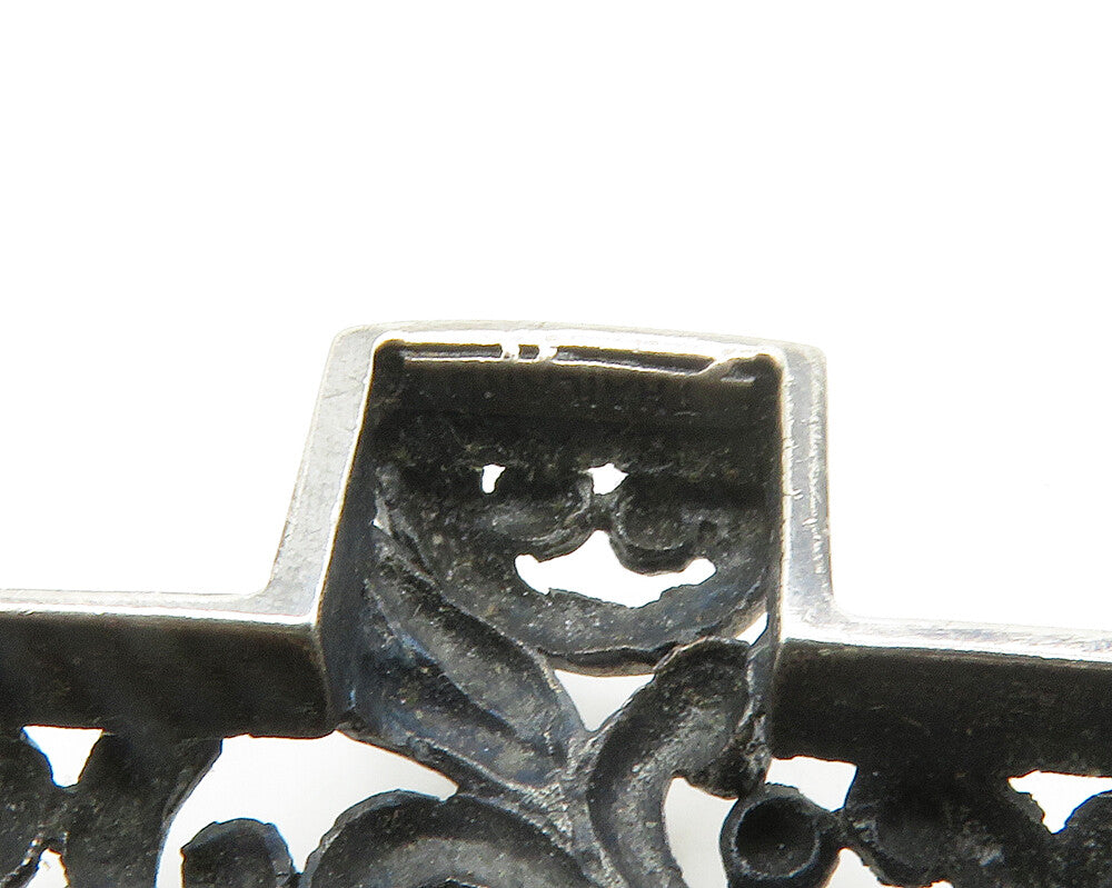 925 Sterling Silver  Vintage Open Swirl Cross Dark Tone Shiny Pendant  PT10932