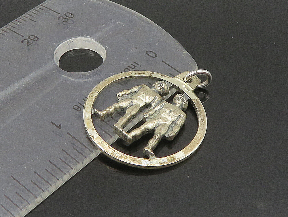 925 Sterling Silver  Vintage Petite Open Circle Gemini Zodiac Pendant  PT19585