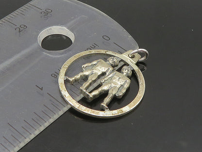925 Sterling Silver  Vintage Petite Open Circle Gemini Zodiac Pendant  PT19585