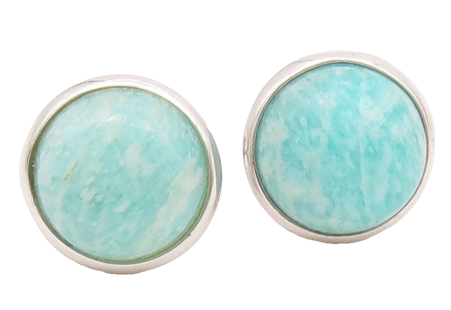 925 Sterling Silver Vintage Earrings Cabochon Round Amazonite Studs  EG13638