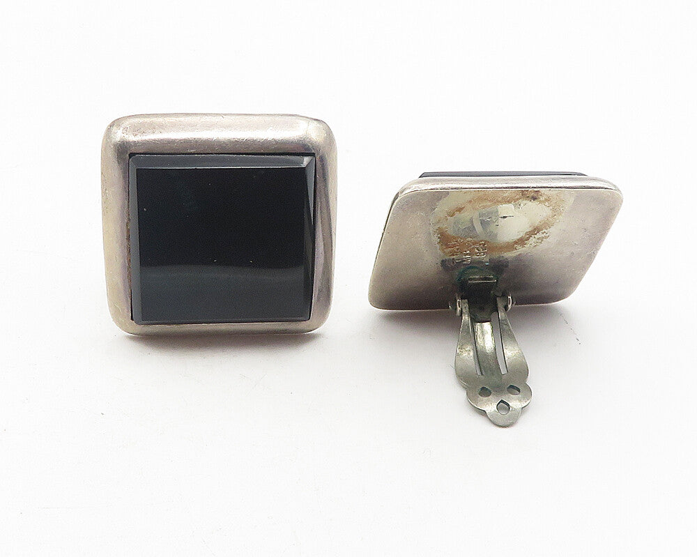 MEXICO 925 Sterling Silver  Vintage Black Onyx Non Pierce Earrings  EG6114