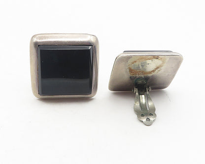 MEXICO 925 Sterling Silver  Vintage Black Onyx Non Pierce Earrings  EG6114