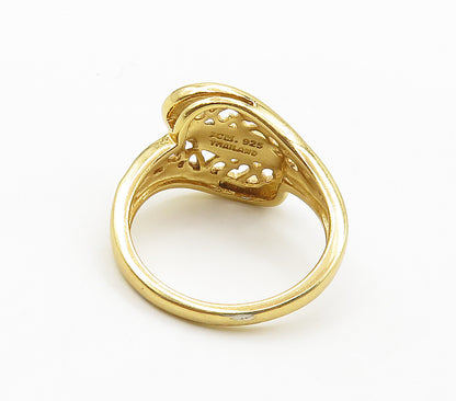 925 Sterling Silver  Genuine Diamond Gold Plated Bypass Ring Sz 8  RG16052