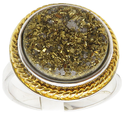 925 Sterling Silver  Druzy Stone Shiny 2 Tone Cocktail Ring Sz 7.5  RG14190