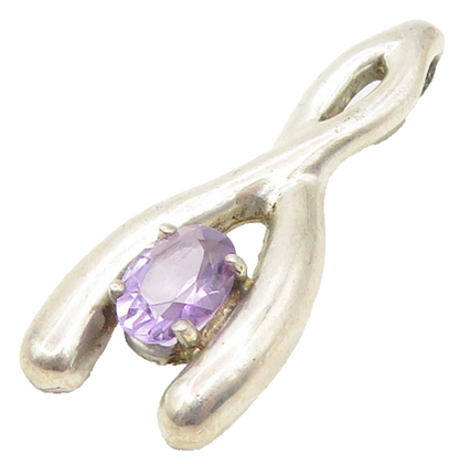 925 Sterling Silver  Vintage Prong Set Amethyst Wish Bone Pendant  PT9405