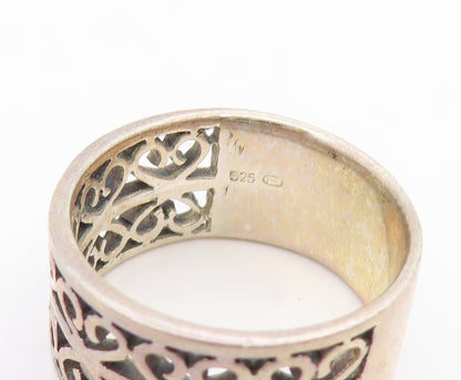 925 Sterling Silver Vintage Ring Intricate Open Scrollwork Band  Sz 8  RG34514
