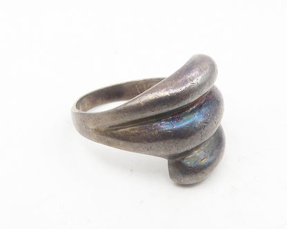 925 Sterling Silver  Vintage Oxidized Fluted Bypass Band Ring Sz 6  RG10294