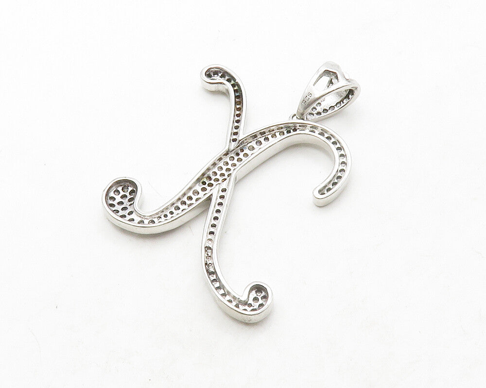 925 Sterling Silver  Shiny Cubic Zirconia Letter X Initial Pendant  PT10439