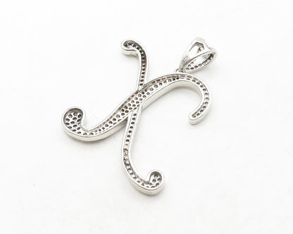 925 Sterling Silver  Shiny Cubic Zirconia Letter X Initial Pendant  PT10439