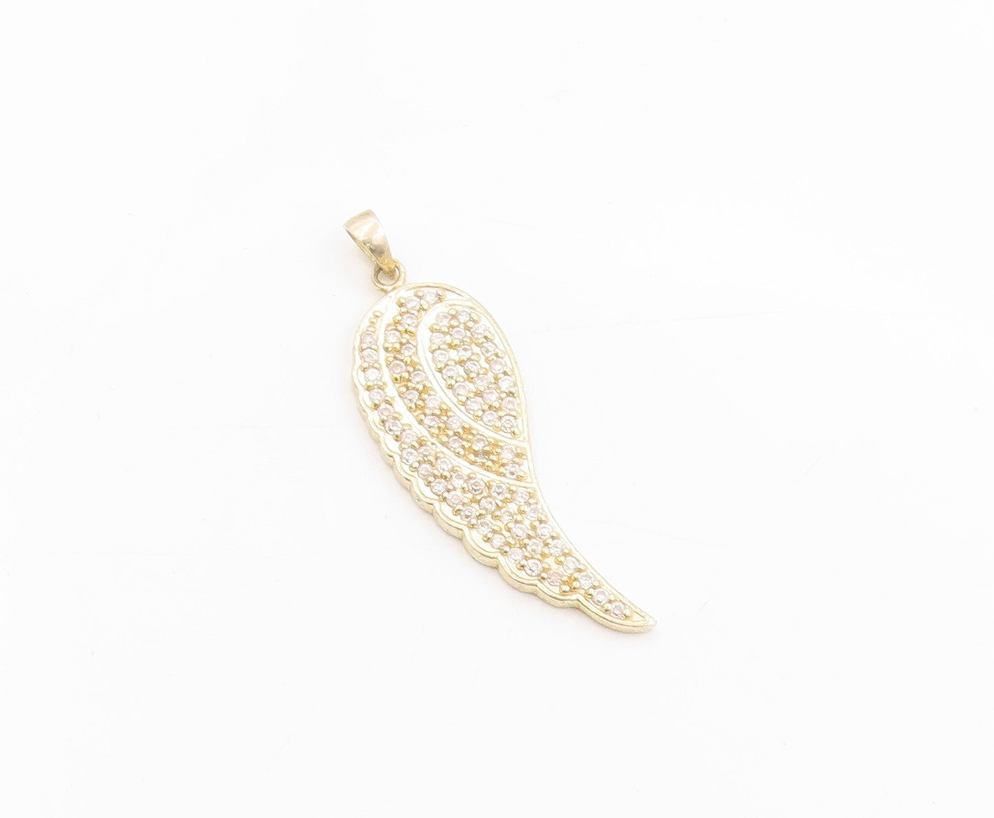 925 Sterling Silver Vintage Pendant Gold Plated CZ Guardian Angel Wing  PT25361