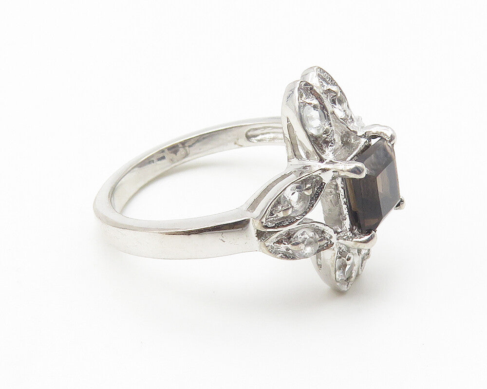 925 Sterling Silver  Smoky Topaz Flower Motif Cocktail Ring Sz 8  RG10250