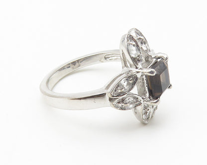 925 Sterling Silver  Smoky Topaz Flower Motif Cocktail Ring Sz 8  RG10250