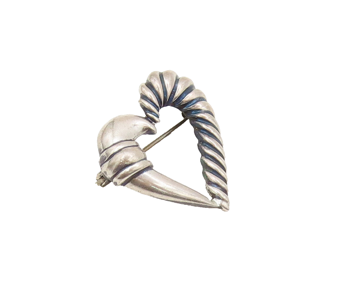 925 Sterling Silver Vintage Brooch Pin YURMAN Carved Rope Effect Heart  BP10598