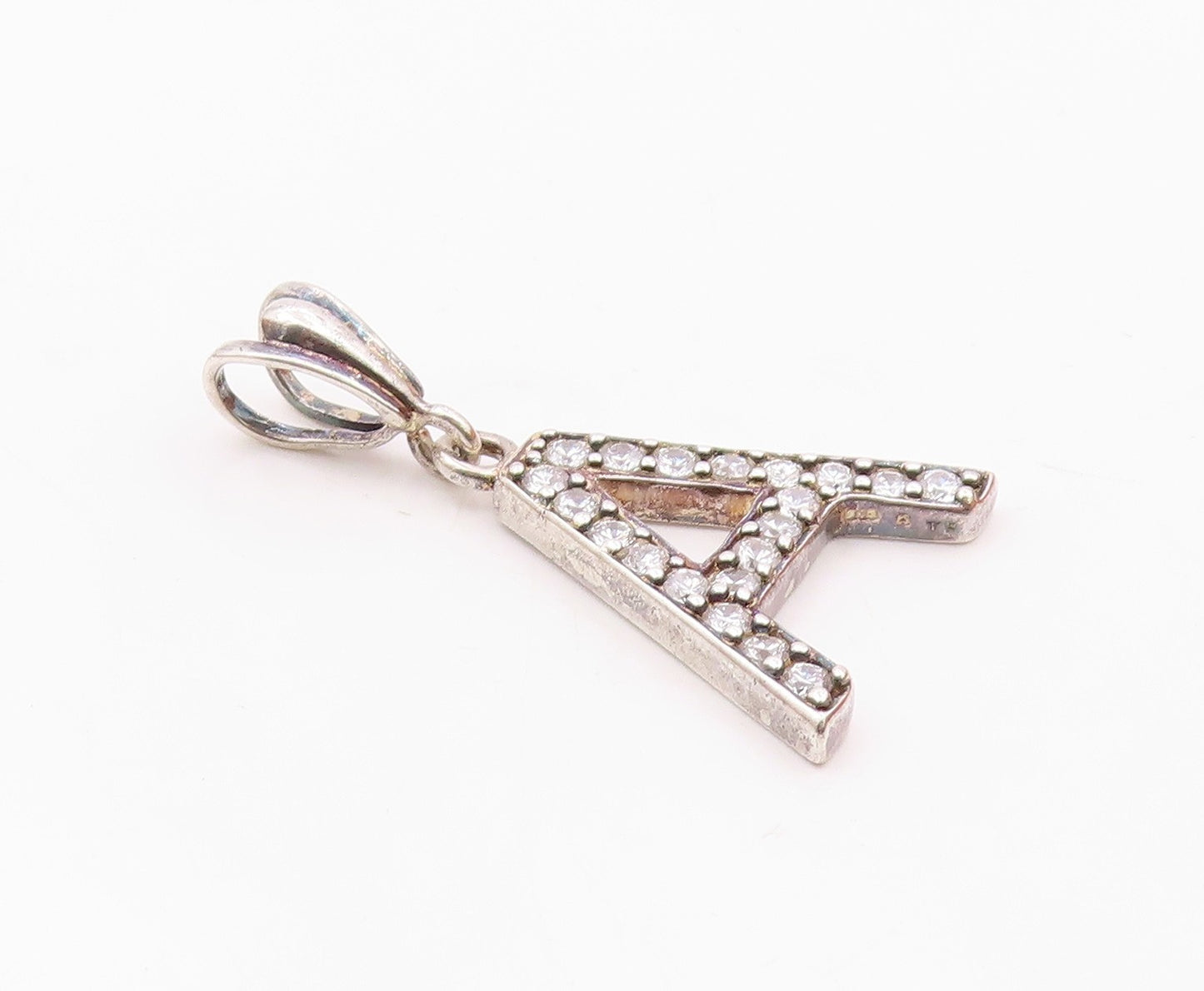 925 Sterling Silver  Vintage Cubic Zirconia Letter A Drop Pendant  PT6465