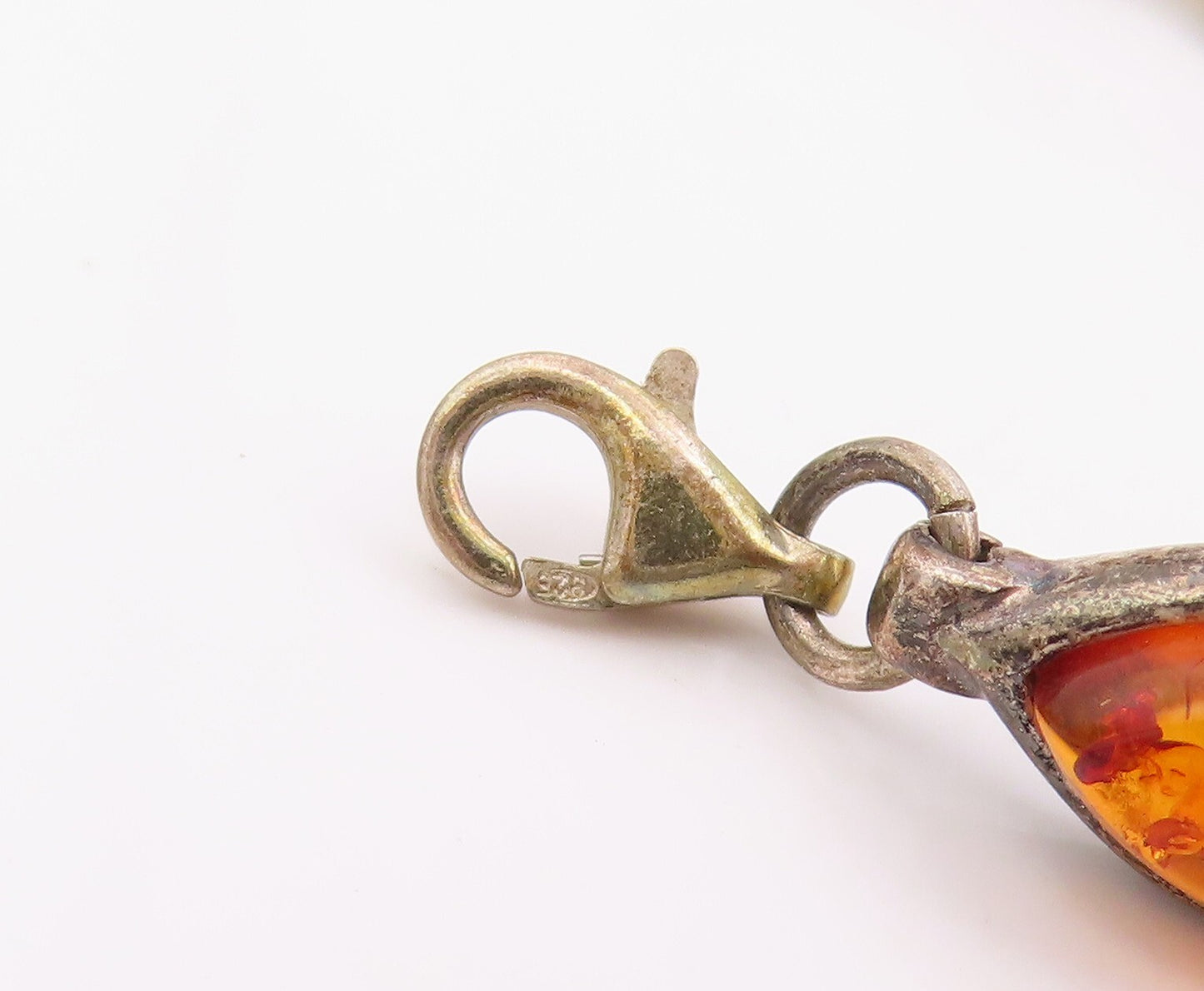 925 Sterling Silver Vintage Bracelet Dark Tone Cabochon Honey Amber  BT11012