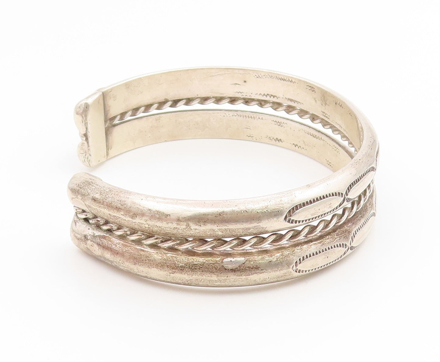 925 Sterling Silver Vintage Bracelet NAVAJO Twisted Wire & Stamped Cuff  BT11900