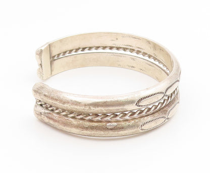 925 Sterling Silver Vintage Bracelet NAVAJO Twisted Wire & Stamped Cuff  BT11900