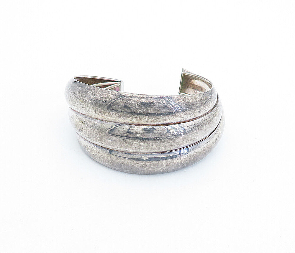 925 Sterling Silver  Vintage Dark Tone Fluted Tapered Cuff Bracelet  BT1750