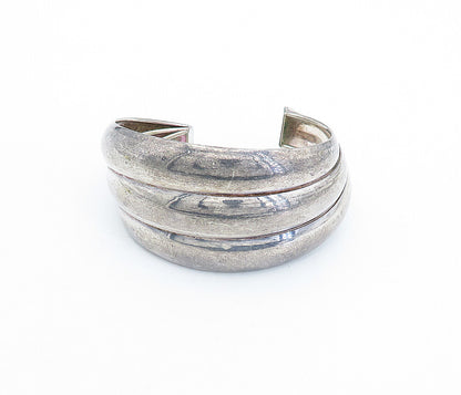 925 Sterling Silver  Vintage Dark Tone Fluted Tapered Cuff Bracelet  BT1750
