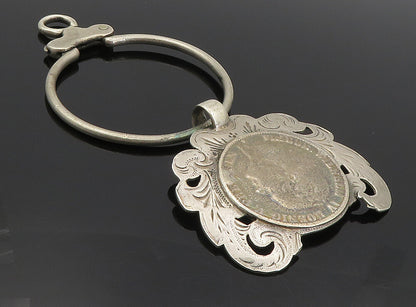 925 Sterling Silver  Vintage Antique Large Prussian Coin Key Chain  TR1314