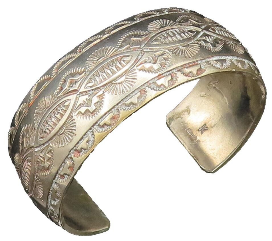 NAVAJO 925 Silver  Vintage Etched Lines & Patterns Cuff Bracelet  BT9748