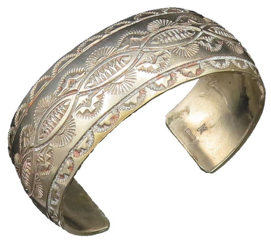 NAVAJO 925 Silver  Vintage Etched Lines & Patterns Cuff Bracelet  BT9748