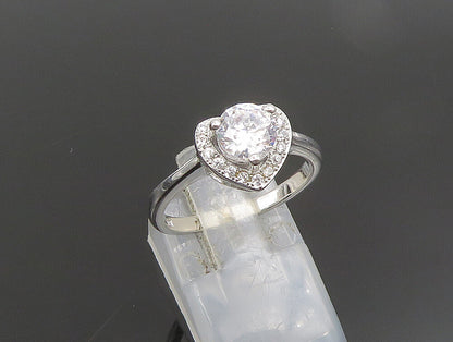 925 Silver  Vintage Solitaire Cubic Zirconia Love Heart Ring Sz 7  RG24636